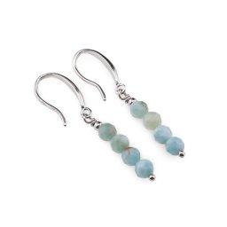 Cercei cu agatatoare Larimar patru sfere fatetate si baza lata de Argint 925, 4mm