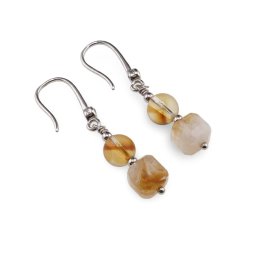 Cercei cu agatatoare din Argint 925 si zirconiu cu Citrin sfere 6mm si cub 6-7mm