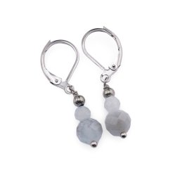 Cercei cu agatatoare Acvamarin sfere fatetate 4-6mm