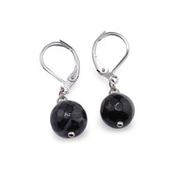 Cercei cu agatatoare Agat negru sfere fatetate 10mm