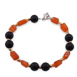 Bratara Onix negru mat sfere 8mm si Carneol fatetat 7-10mm