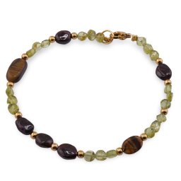 Bratara Peridot banuti 4mm, Ochi de tigru si Granat neuniform 6-10mm
