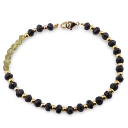Bratara Turmalina neagra discuri fatetate 4-5mm si Peridot banuti 3-4mm cu bumbi aurii