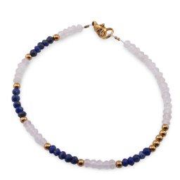 Bratara Cristal de stanca si Lapis Lazuli discuri fatetate cu bumbi aurii, 3-4mm