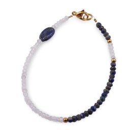 Bratara Cristal de stanca si Lapis Lazuli discuri fatetate si neuniform 12mm cu bumbi aurii, 3-4mm