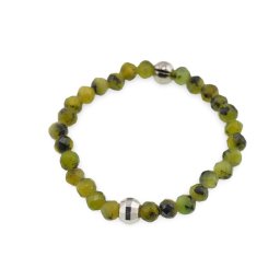 Inel pe elastic cu Jad si argint 925, sfere fatetate 2-3mm