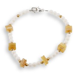 Bratara Coral sfere 4mm si Opal galben patratele 6-7mm