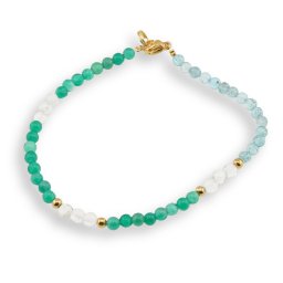 Bratara Onix verde, Cristal de stanca si Acvamarin sfere cu bumbi aurii, 3-4mm