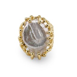 Inel reglabil cu Perla de cultura incrustata, auriu