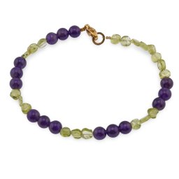Bratara Ametist sfere 5-6mm si Peridot banuti 3-4mm