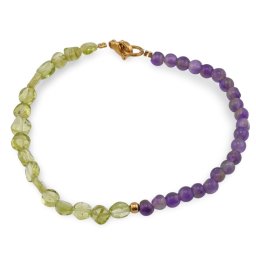 Bratara Ametist sfere 4mm si Peridot banuti 3-4mm cu bumb auriu