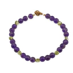 Bratara Peridot banuti 3-4mm si Ametist sfere 5mm