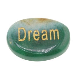 Piatra cu mesaj gravat Dream din Aventurin verde inchis, 30-40 mm