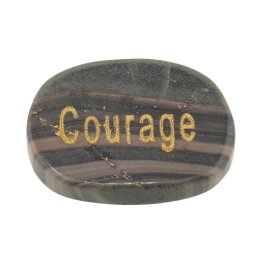 Piatra cu mesaj gravat Courage din Jasp zebra verde, 30-40 mm