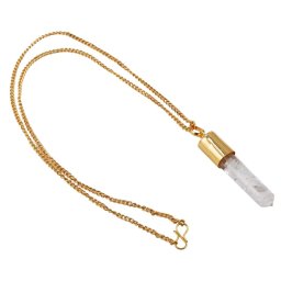 Colier auriu si pandantiv cu varf Cristal de stanca, 50mm, pentru claritate si energie