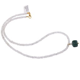 Colier Prasiolit discuri fatetate 3-4mm si pandantiv Aventurin dark cub fatetat 10mm