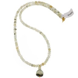 Colier Prehnit discuri fatetate 4mm si pandantiv cub fatetat 7-8mm