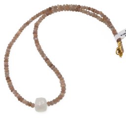 Colier Piatra Lunii maro discuri fatetate 4mm si Piatra lunii alba cub fatetat 9-10mm