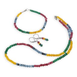Set colier, bratara si cercei cu agatatoare Mix agate discuri fatetate, 4mm