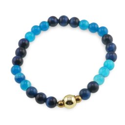 Bratara Ochi de tigru albastru si Agat albastru sfere cu bumbi aurii si element, 6mm