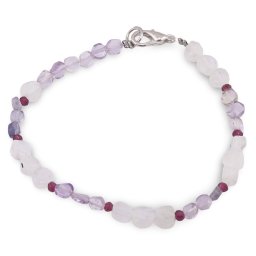 Bratara Ametist lavanda si Piatra lunii banuti 3-5mm, Granat discuri fatetate 2mm