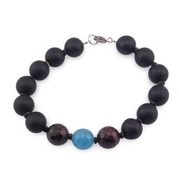 Bratara Onix negru sfere mate, Granat si Angelit Sfere fatetate 10mm, Turmalina multicolora discuri 3mm