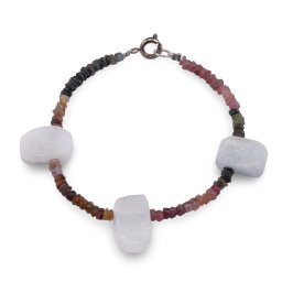 Bratara Acvamarin 14-15mm si Turmalina multicolora heishi 3mm