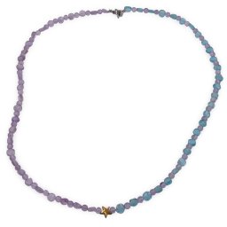 Colier Ametist si Apatit sfere si banuti 3-5mm cu steluta din Hematit auriu 6mm