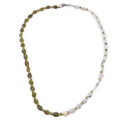 Colier Peridot neuniform si sfere 3-6mm cu Piatra lunii neuniforma 6-8mm si steluta din Hematit auriu 6mm
