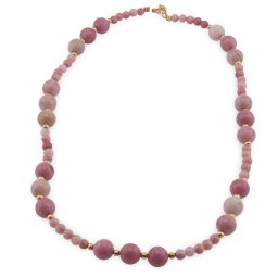 Colier Rodonit roz sfere 4-8mm cu bumbi aurii