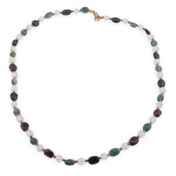 Colier Piatra lunii sfere 5mm, Granat si Aventurin dark neuniform 5-8mm si Hematit auriu sfere fatetate 2mm