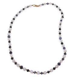 Colier Cristal de stanca sfere 6mm si Safir albastru discuri fatetate 4-8mm cu Hematit sfere fatetate 2mm
