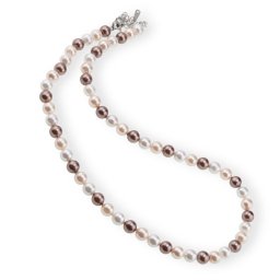Colier Perle de Mallorca albe, crem si maro, sfere 6mm