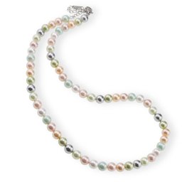 Colier Perle de Mallorca multicolore pastelate, sfere 6mm