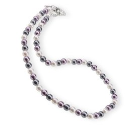 Colier Perle de Mallorca negre, violet si albe, sfere 6mm