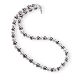Colier Perle de Mallorca gri si albe, sfere 6mm