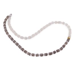Colier Piatra lunii gri si Piatra Lunii alba rondele 5-6mm si sfere 3mm cu Hematit auriu 6mm