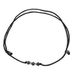 Bratara reglabila pe snur negru cu Safir discuri fatetate 3mm si doi bumbi de aur