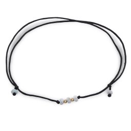 Bratara reglabila pe snur negru cu Larimar discuri fatetate 3mm si doi bumbi de aur