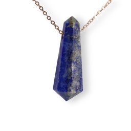 Pandantiv dublu varf cu gaura orizontala si lant auriu, Lapis lazuli 40mm, pentru comunicare si intelepciune