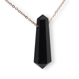 Pandantiv dublu varf cu gaura orizontala si lant auriu, Obsidian 40mm