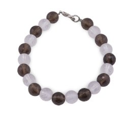 Bratara Talismanul Pacii Profunde - Cuart fumuriu si Cristal de stanca gravat cu mantra Om Mani Padme Hum, 8mm