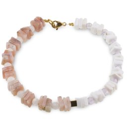 Bratara Rodocrozit si Opal alb patratele 5-7mm, Ametist si Piatra Lunii sfere 3-4mm si Hematit auriu cub 3mm