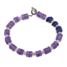 Bratara Ametist cu Lapis Lazuli discuri 6mm si Piatra Lunii sfere 3mm