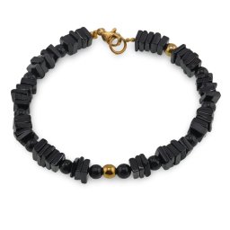 Bratara Turmalina neagra sfere si patratele 4-5mm cu bumbi aurii