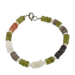 Bratara Peridot, Granat si Mix Piatra Lunii discuri 5-6mm cu Piatra Lunii sfere 3mm
