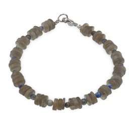 Bratara Piatra Lunii gri discuri 6mm si Lapis Lazuli sfere 3mm