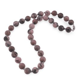Colier Rodonit sfere 10mm, Iolith discuri fatetate 3mm si Hematit 2mm