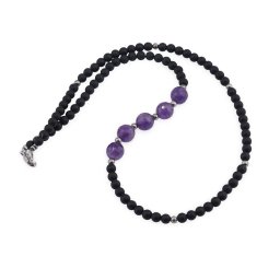 Colier Onix negru mat sfere 4mm si Ametist sfere fatetate 8mm
