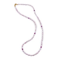 Colier Perle de cultura lunguiete roz 3-6mm si Rubin sfere fatetate 3mm